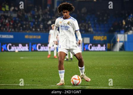 Peter Gonzalez during the match between FC Barcelona B and Real Madrid Castilla, corresponding to the week 21 of the Primera RFEF, played at the Johan Cruyff Stadium, in Barcelona, on 29th January 2022. (Photo by Noelia Deniz/Urbanandsport /NurPhoto) Stock Photo