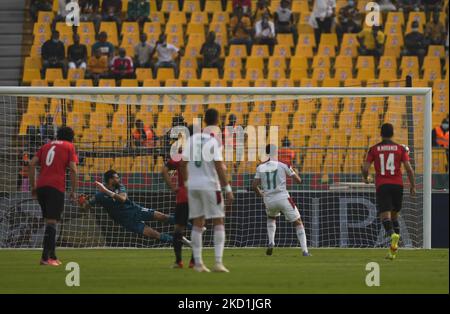 Sofiane Boufal of Morocco scoring their first goal during Morocco against Egypt, African Cup of Nations, at Ahmadou Ahidjo Stadium on January 30, 2022. (Photo by Ulrik Pedersen/NurPhoto) Stock Photo