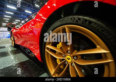 A Ferrari 488 GTB seen from the side during the MCM Show 2022 auto show in Corferias in Bogota, Colombia on January 28 and 29 2022. (Photo by Sebastian Barros/NurPhoto) Stock Photo