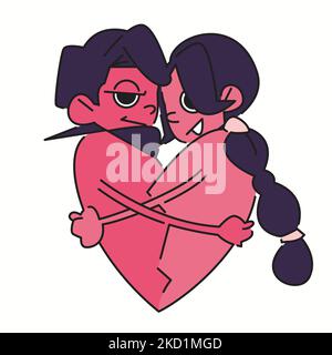It's a man's struggle to conquer a woman's heart on Valentine's Day Stock Vector