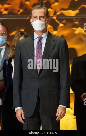 King Felipe VI spain during the presentation of the 21st edition of the Codespa Awards, at CaixaForum Madrid, on February 1, 2022, in Madrid, Spain. These awards recognize solidarity initiatives of companies and journalism professionals for the eradication of poverty, as well as the promotion of social responsibility and citizen involvement in the problems of the most disadvantaged. (Photo by Oscar Gonzalez/NurPhoto) Stock Photo