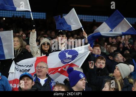 LONDON, UK FEB 5TH Hartlepool United fans during the FA Cup match between Crystal Palace and Hartlepool United at Selhurst Park, London on Saturday 5th February 2022. (Photo by Mark Fletcher/MI News/NurPhoto) Stock Photo