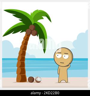 Man under a palm tree on a desert island Stock Vector