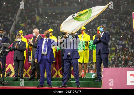 Transmission of the CAF flag to Cote d'Ivoire for next AFCON Africa Cup Of Nations 2023 at the Paul Biya 'Olembe' Stadium, Yaounde, Cameroon 06 February 2022. (Photo by Ayman Aref/NurPhoto) Stock Photo