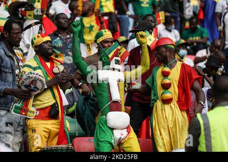 Fans of Senegal team before the 2021 Africa Cup of Nations final soccer match between Senegal and Egypt at the Paul Biya 'Olembe' Stadium, Yaounde, Cameroon 06 February 2022. (Photo by Ayman Aref/NurPhoto) Stock Photo