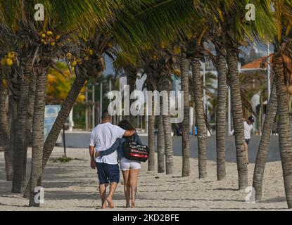 Windy seafront in Progreso. On Wednesday, February 09, 2022, in Progreso, Yucatan, Mexico. (Photo by Artur Widak/NurPhoto) Stock Photo