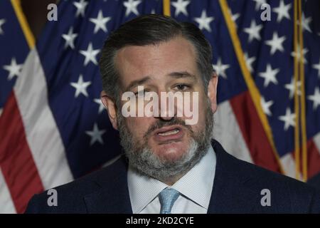 US Senator Ted Cruz(R-TX) speaks about crime in US during press conference today on February 09, 2022 at Russell Senate/Capitol Hill in Washington DC, USA. (Photo by Lenin Nolly/NurPhoto) Stock Photo