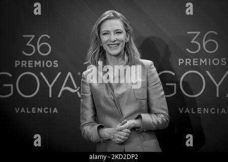 Cate Blanchett poses during Press conference a prelude to the Goya Awards Gala 2022 at Reina Sofia palace. On February 12, 2022. (Photo by Jose Miguel Fernandez/NurPhoto) Stock Photo