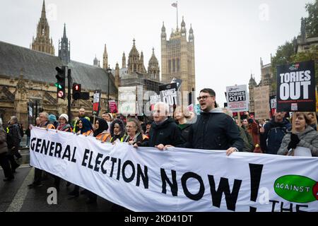 London, UK. 05th Nov, 2022. Thousands of people march past the Houses Of Parliament. The Peoples Assembly are protesting against the government's lack of action in dealing with the cost of living crisis and is calling for a general election. Credit: Andy Barton/Alamy Live News Stock Photo