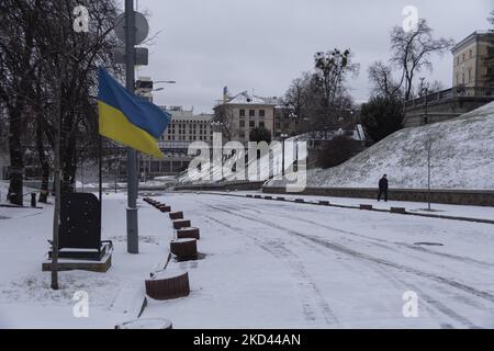 Empty streets in Kyiv during the conflict between Russia and Ukraine, Kyiv, on March 1, 2022. (Photo by Andrea Filigheddu/NurPhoto) Stock Photo