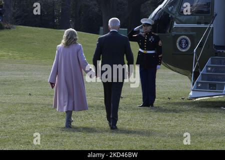 US President Joe Biden and First Lady Jill Biden depart the White House en route to Joint Base Andrews, today on March 02, 2022 at South Lawn/White House in Washington DC, USA. (Photo by Lenin Nolly/Nur Photo) Stock Photo