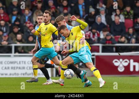 Tranmere Rovers Kieron Morris is fouled by Northampton Town's Sam Hoskins during the first half of the Sky Bet League 2 match between Northampton Town and Tranmere Rovers at the PTS Academy Stadium, Northampton on Saturday 5th March 2022. (Photo by John Cripps/ MI News/NurPhoto) Stock Photo