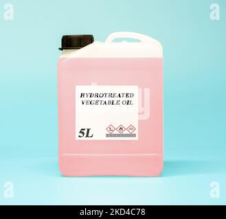 Canister of hydrotreated vegetable oil Stock Photo