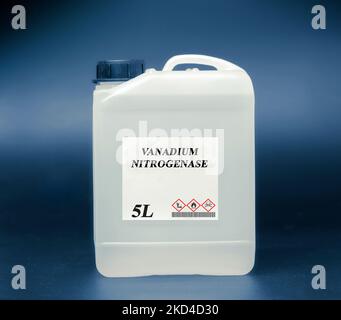 Canister of vanadium nitrogenase biofuel Stock Photo