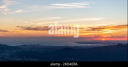 Sunset over the mediteranean sea and the cities of Aubagne and Marseille. South of France Stock Photo