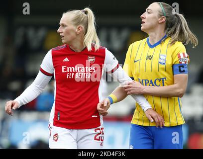 L-R Stina Blackstenius of Arsenal and Louise Quinn of Birmingham City Women during Barclays FA Women's Super League between Arsenal Women and Birmingham City Women at Meadow Park, Borehamwoodn, UK on 06th March 2022 (Photo by Action Foto Sport/NurPhoto) Stock Photo