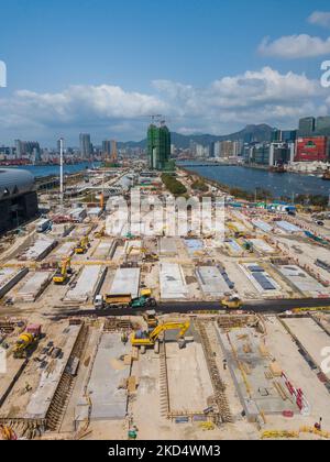 The 'Community Isolation Facility' being built near the kai Tak Cruise Terminal, in Hong Kong, China, on March 11, 2022. (Photo by Marc Fernandes/NurPhoto) Stock Photo