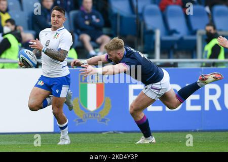 Chris Harris of Scotland and Pierre Bruno of Italy during the Guinness Six Nations Rugby between Italy and Scotland at Stadio Olimpico, Rome, Italy on 12 March 2022. (Photo by Giuseppe Maffia/NurPhoto) Stock Photo