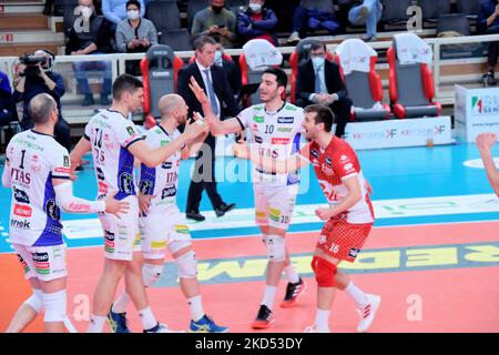 Itas Trentino during the Volleyball Italian Serie A Men Superleague Championship Itas Trentino vs Allianz Milano on March 13, 2022 at the BLM Group Arena in Trento, Italy (Photo by Lorena Bonapace/LiveMedia/NurPhoto) Stock Photo