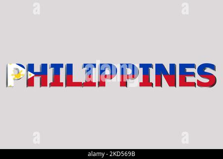 3D Flag of Philippines on a text background. Stock Photo