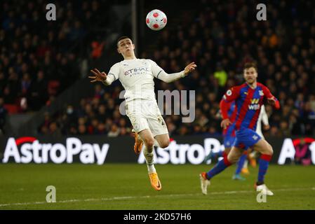 Manchester City's Phil Foden during Premier League between Crystal Palace and Manchester City at Selhurst Park Stadium, London on 14th March, 2022 (Photo by Action Foto Sport/NurPhoto) Stock Photo