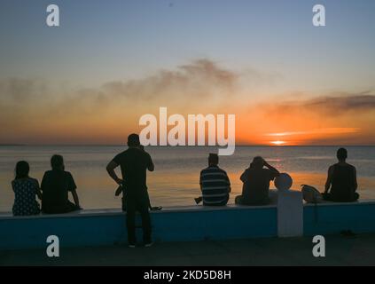 View of a sunset along the coast in San Francisco de Campeche. On Friday, March 17, 2022, in San Francisco de Campeche, Campeche, Mexico. (Photo by Artur Widak/NurPhoto) Stock Photo