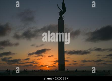 Monument to Miguel Angel Sulub at sunset. On Thursday, March 16, 2022, in San Francisco de Campeche, Campeche, Mexico. (Photo by Artur Widak/NurPhoto) Stock Photo