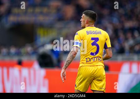 Cristiano Biraghi (ACF Fiorentina) during the Italian championship Serie A football match between FC Internazionale and ACF Fiorentina on March 19, 2022 at Giuseppe Meazza stadium in Milan. (Photo by Luca Rossini/NurPhoto) Stock Photo