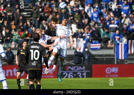 header of of UC Sampdoria during the italian soccer Serie A match Venezia FC vs UC Sampdoria on March 20, 2022 at the Pier Luigi Penzo stadium in Venice, Italy (Photo by Alessio Marini/LiveMedia/NurPhoto) Stock Photo