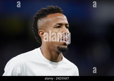 Eder Militao of Real Madrid during the warm-up before the La Liga Santander match between Real Madrid CF and FC Barcelona at Estadio Santiago Bernabeu on March 20, 2022 in Madrid, Spain. (Photo by Jose Breton/Pics Action/NurPhoto) Stock Photo