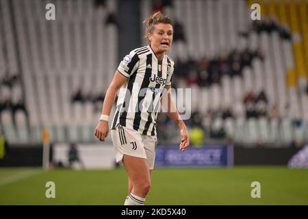 Cristiana Girelli of Juventus reacts during the UEFA Women's Champions League Quarter Final First Leg match between Juventus and Olympique Lyon at Juventus Stadium on March 23, 2022 in Turin, Italy. (Photo by Alberto Gandolfo/NurPhoto) Stock Photo