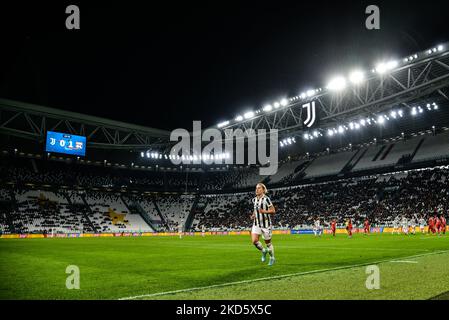 Valentina Cernoia of Juventus during the UEFA Women's Champions League Quarter Final First Leg match between Juventus and Olympique Lyon at Juventus Stadium on March 23, 2022 in Turin, Italy. (Photo by Alberto Gandolfo/NurPhoto) Stock Photo