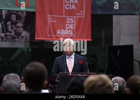 António Costa, Prime Minister speaks at the commemorations of the 50th anniversary of the 25th of April Revolution, on March 23, 2022, in Lisbon, Portugal. Opening session of the commemorations of the 50th anniversary of the 25th of April Revolution with the presence of the President of the Republic, Marcelo Rebelo de Sousa, Prime Minister, António Costa and President of the Assembly of the Republic, Eduardo Ferro Rodrigues. (Photo by Nuno Cruz/NurPhoto) Stock Photo