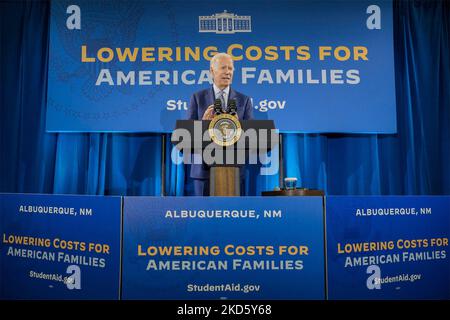 Albuquerque, United States. 03 November, 2022. U.S. President Joe Biden, delivers an address on student debt relief during a stop at Central New Mexico Community College, November 3, 2022, in Albuquerque, New Mexico.  Credit: Adam Schultz/White House Photo/Alamy Live News Stock Photo