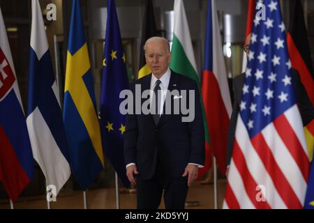 U.S. President Joe Biden attends a European Union leaders summit, amid Russia's invasion of Ukraine, in Brussels, Belgium March 24, 2022. (Photo by Nicolas Economou/NurPhoto) Stock Photo