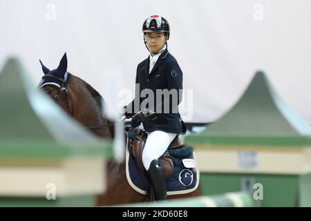 Verona, Italy. 04th Nov, 2022. Mike KAWAI of Japan riding Goldwin in action during the CSI 5*- W competition as part of the Longines FEI Jumping World Cup 2022 on November 4th 2022 in Verona, Italy Credit: Mickael Chavet/Alamy Live News Stock Photo