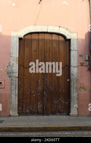 MERIDA, MEXICO - OCTOBER 2, 2016 traditional wooden door Stock Photo