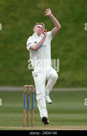 Oliver Gibson of Durham bowls during the MCC University match between Durham UCCE and Durham County Cricket Club at The Racecourse, Durham City on Thursday 24th March 2022. (Photo by Will Matthews/MI News/NurPhoto) Stock Photo