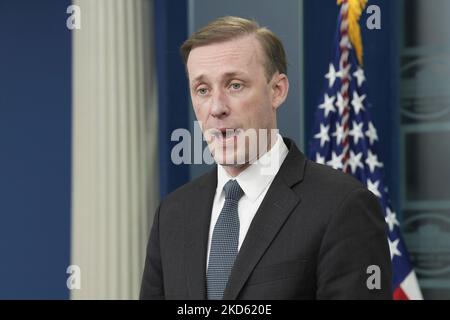 National Security Advisor Jake Sullivan speaks at a news briefing at ...