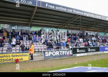 Hartlepool United's fans during the second half of the Sky Bet League 2 match between Northampton Town and Hartlepool United at the PTS Academy Stadium, Northampton on Saturday 26th March 2022. (Photo by John Cripps/MI News/NurPhoto) Stock Photo