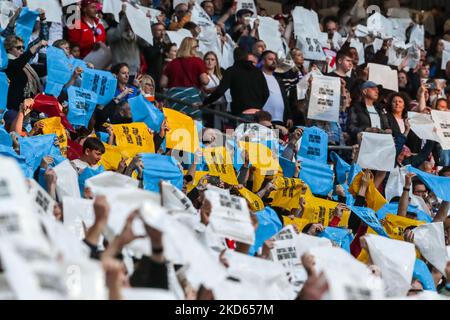 LONDON, ENGLAND - MARCH 26: during the international friendly match between England and Switzerland at Wembley Stadium on March 26, 2022 in London, United Kingdom. Choreography for Ukraine. (Photo by Richard Callis/JustPictures/LiveMedia/NurPhoto) NO USE SWITZERLAND. Stock Photo