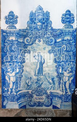 Portuguese Azulejo tiles scene at Capela das Almas de Santa Catarina (Chapel of Souls) Interior - Porto, Portugal Stock Photo