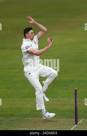 Paul Coughlin of Durham bowls during the Friendly match between Durham and Yorkshire at Emirates Riverside, Chester le Street on Monday 28th March 2022. (Photo by Will Matthews/MI News/NurPhoto) Stock Photo