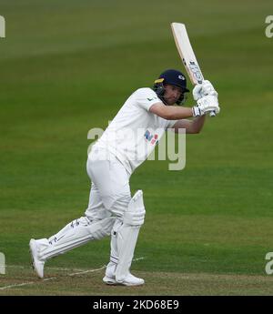 Adam Lyth of Yorkshire bats during the Friendly match between Durham and Yorkshire at Emirates Riverside, Chester le Street on Monday 28th March 2022. (Photo by Will Matthews/MI News/NurPhoto) Stock Photo