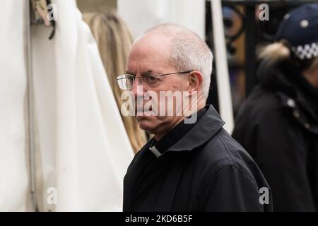 LONDON, UNITED KINGDOM - MARCH 29, 2022: Archbishop of Canterbury Justin Welby arrives for the Service of Thanksgiving for Prince Philip at Westminster Abbey on March 29, 2022 in London, England. The Duke of Edinburgh, the Queen's husband of more than seventy years, has died on 9 April last year at the age of 99 with his funeral service attended by only 30 people due to Covid-19 lockdown restrictions. (Photo by WIktor Szymanowicz/NurPhoto) Stock Photo