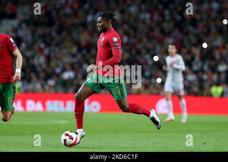 Portugal's forward Rafael Leao in action during the 2022 FIFA World Cup Qualifier football match between Portugal and North Macedonia at the Dragao stadium in Porto, Portugal, on March 29, 2022. (Photo by Pedro FiÃºza/NurPhoto) Stock Photo