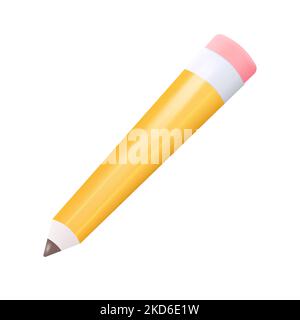 3D Yellow Graphic Pencil with Pink Eraser Isolated on White Background. Vector Illustration Stock Vector