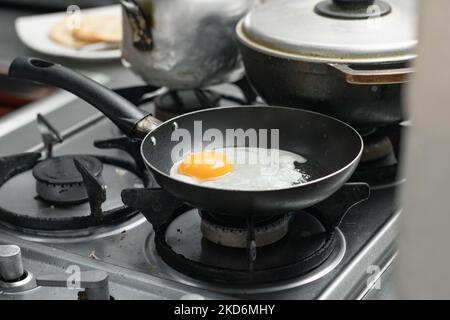 grill or frying pan for roasting arepas or tortillas, top view