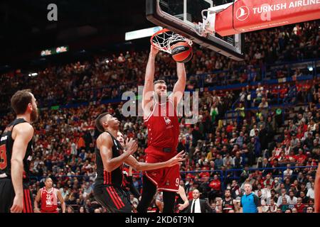 Milan, Italy. 03rd Nov, 2022. Italy, Milan, nov 3 2022: Nicolo? Melli (Armani Milan forward) jumps high and dunks in the 4th quarter during EA7 Emporio Armani Milan vs Real Madrid, EuroLeague 2022-2023 round6 (Photo by Fabrizio Andrea Bertani/Pacific Press) Credit: Pacific Press Media Production Corp./Alamy Live News Stock Photo
