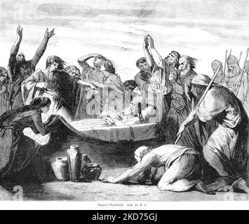 Aarons died and was buried, Bible, Old Testament, Fifth Buch Mose, Chapter 10 , Verse 6 Stock Photo